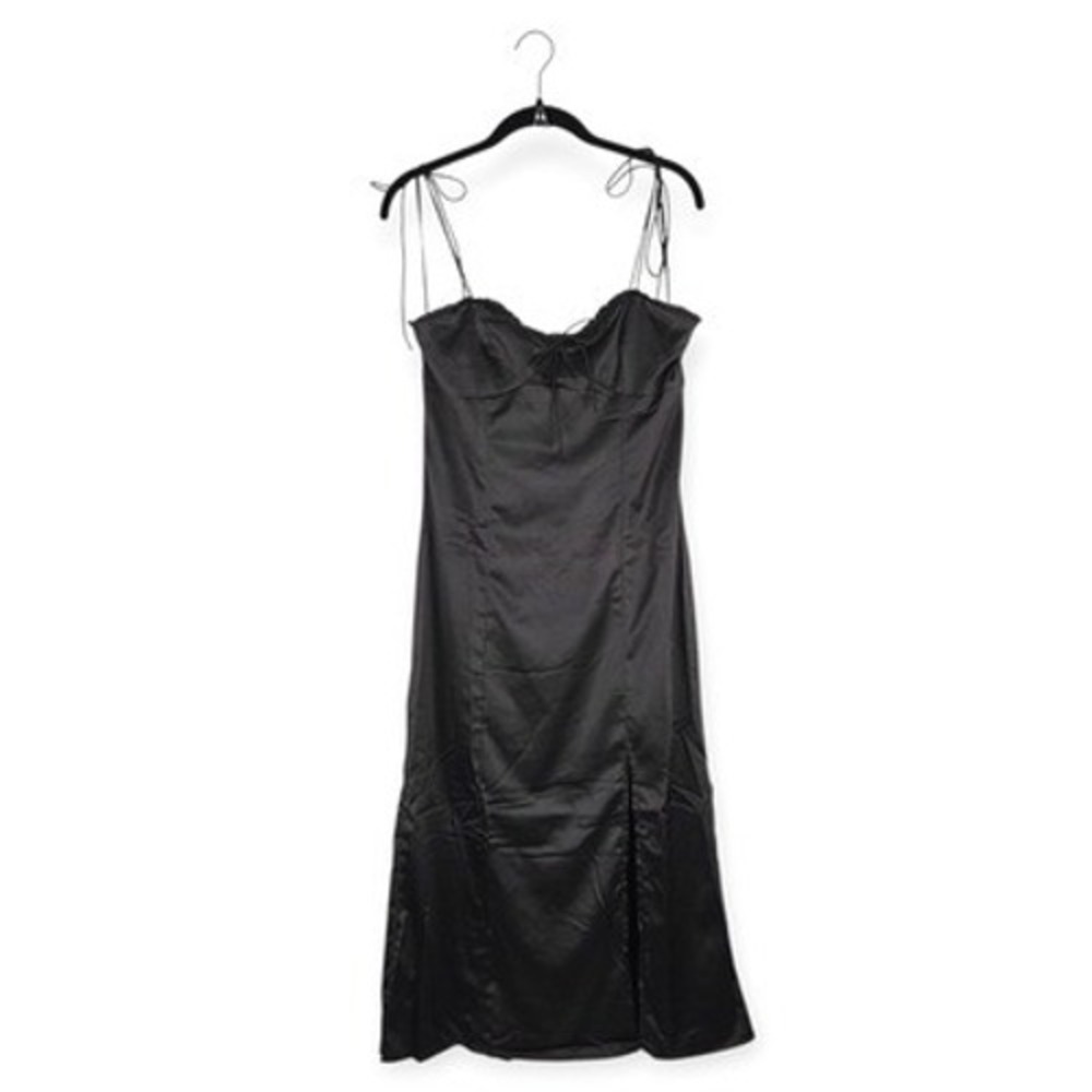 Leche Black Satin Baby Dollโ Sweetheart Neckline Midi Slip Dress M Whimsigoth